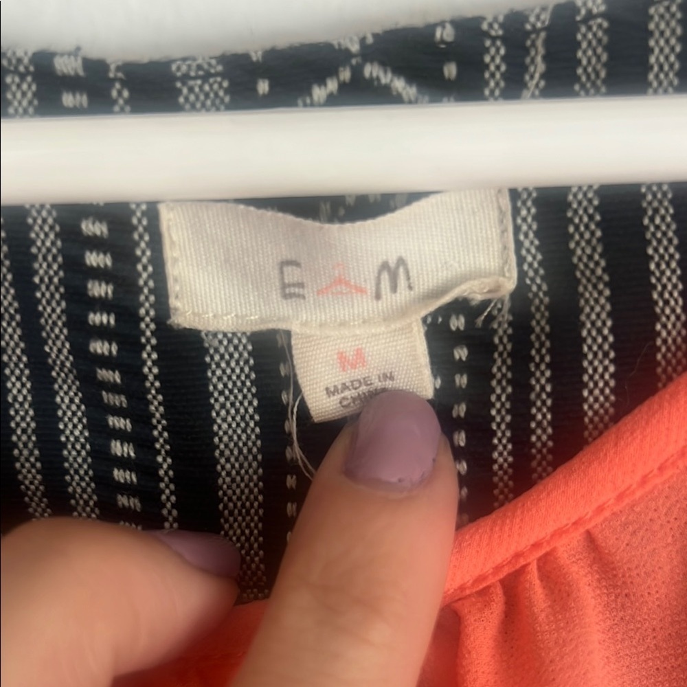 EM Coral Orange High-Low Tank Top | Striped Aztec Texture Straps | Size M - Picture 5 of 9